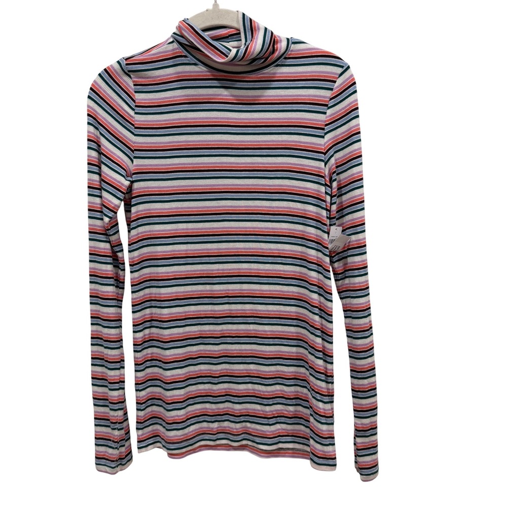Gap Womens Ribbed Turtleneck Top Multi Color Stripe Long Sleeve Small 514500-01